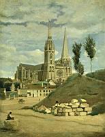 Chartres, Cathedrale, Facade ouest, Peinture par Camille Corot (1830) (2)